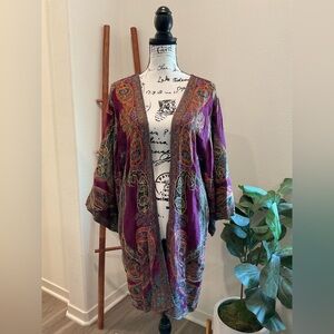 NWOT Raj Purple Paisley Embroidered Open-Front Kimono